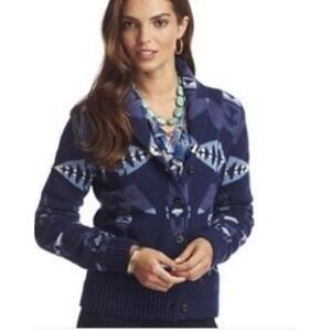 Chaps Denim Navy Blue Southwestern Shawl Collar Button Cardigan Sweater XS